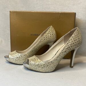 Audrey Brooke Metallic Gold Peep Toe Heels
